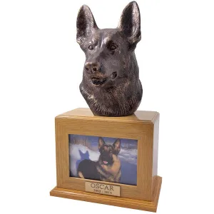 German Shepherd Urn with Photo Frame in Oak