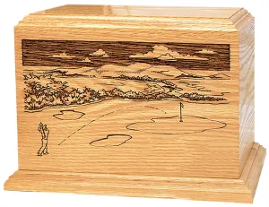Golfer Scene Wood Cremation Urn