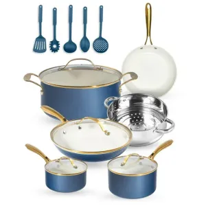 Gotham 1855 15Pcs Steel Nonstick Cookware Set With Utensils Cream Collection