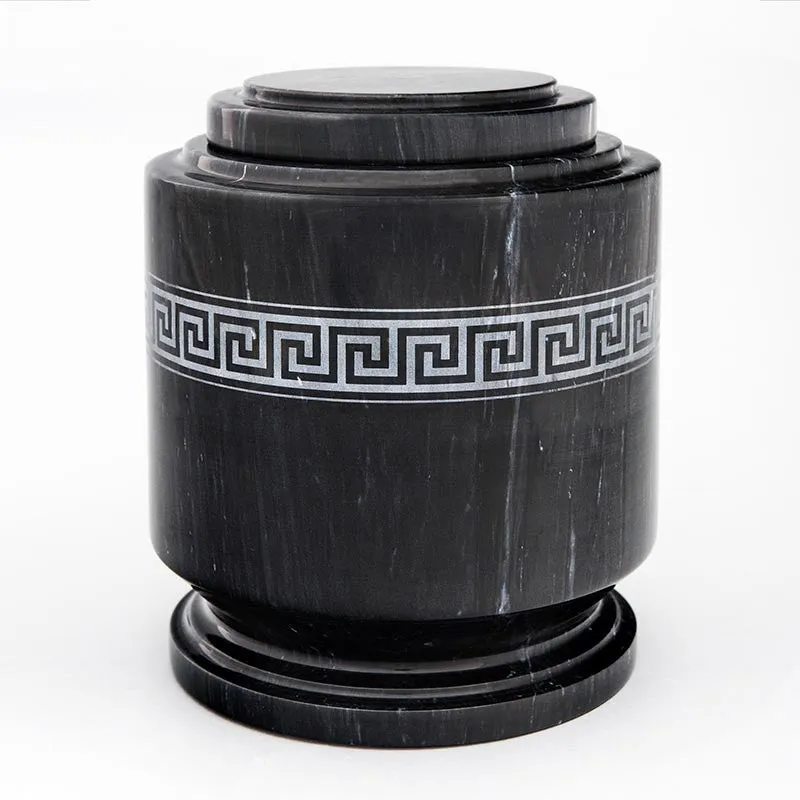 Greek Fret Natural Marble Cremation Urn in Black