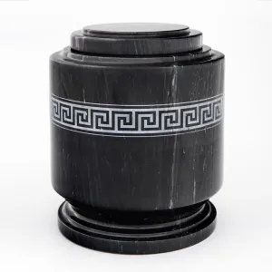 Greek Fret Natural Marble Cremation Urn in Black