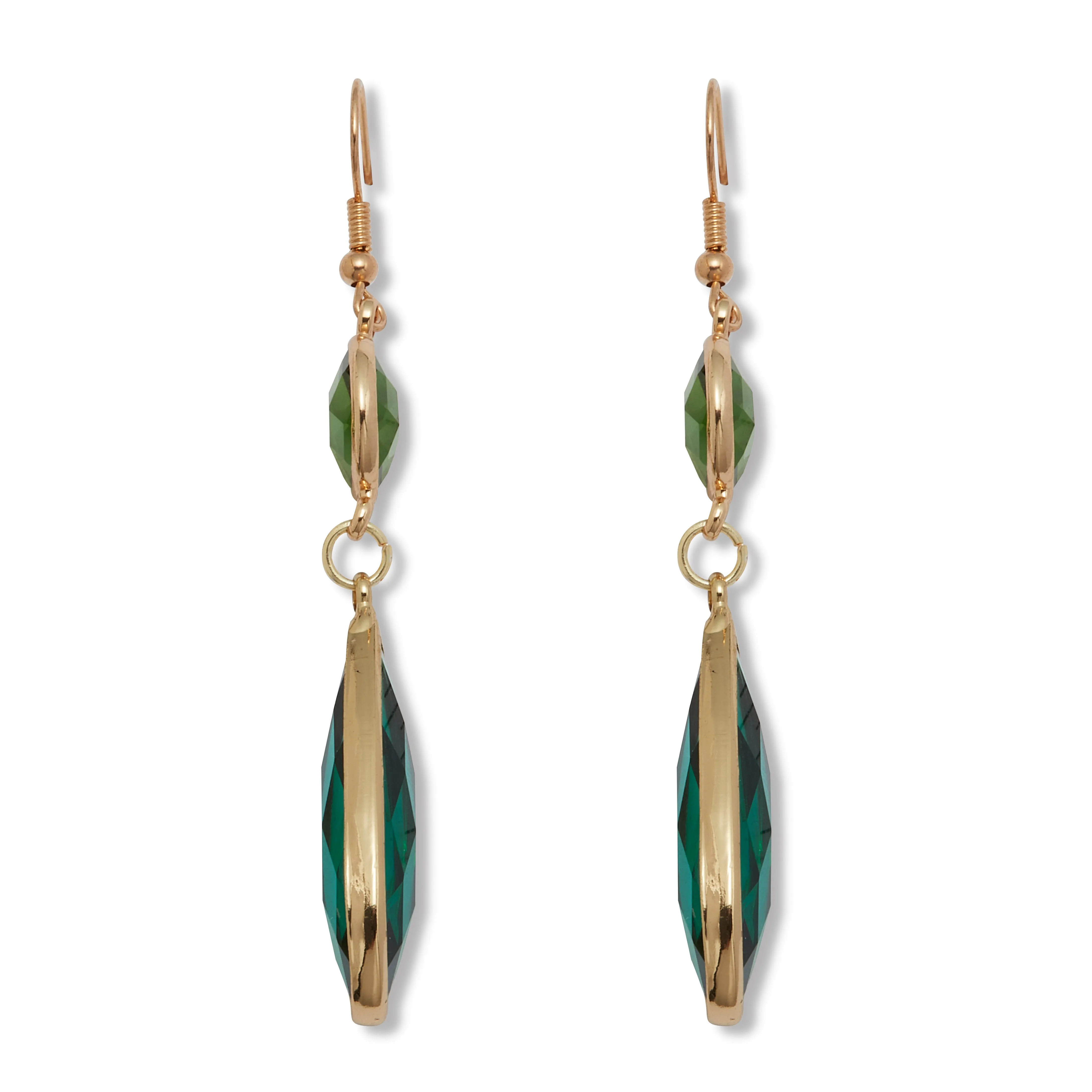 Green Crystal Goldtone Drop Earrings