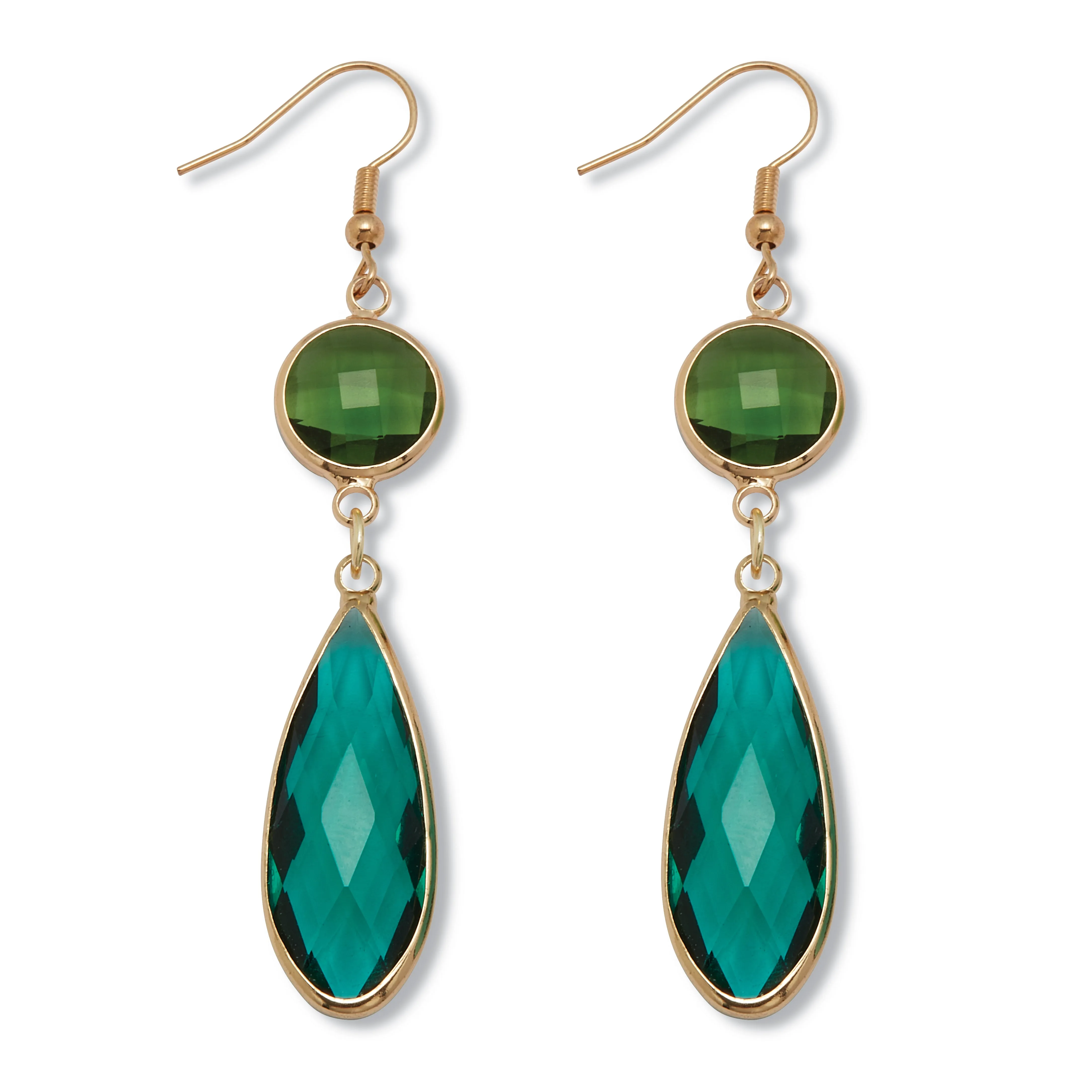 Green Crystal Goldtone Drop Earrings