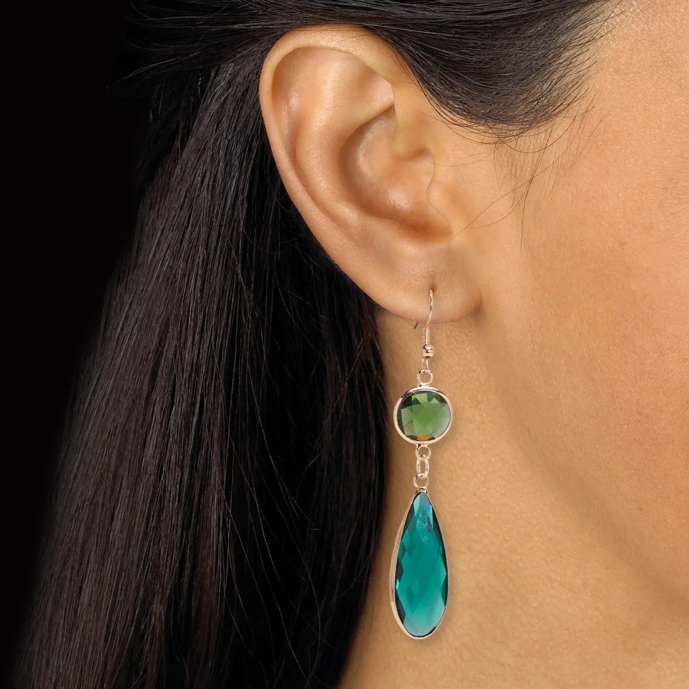 Green Crystal Goldtone Drop Earrings