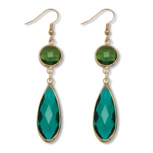 Green Crystal Goldtone Drop Earrings