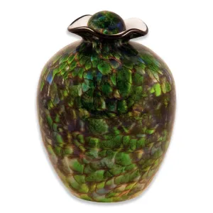 Hand Blown Glass Cremation Urn for Adults in Bella Forest