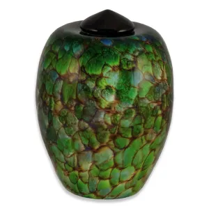 Hand Blown Glass Cremation Urn for Adults in Classic Forest