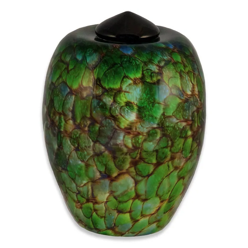 Hand Blown Glass Cremation Urn for Adults in Classic Forest