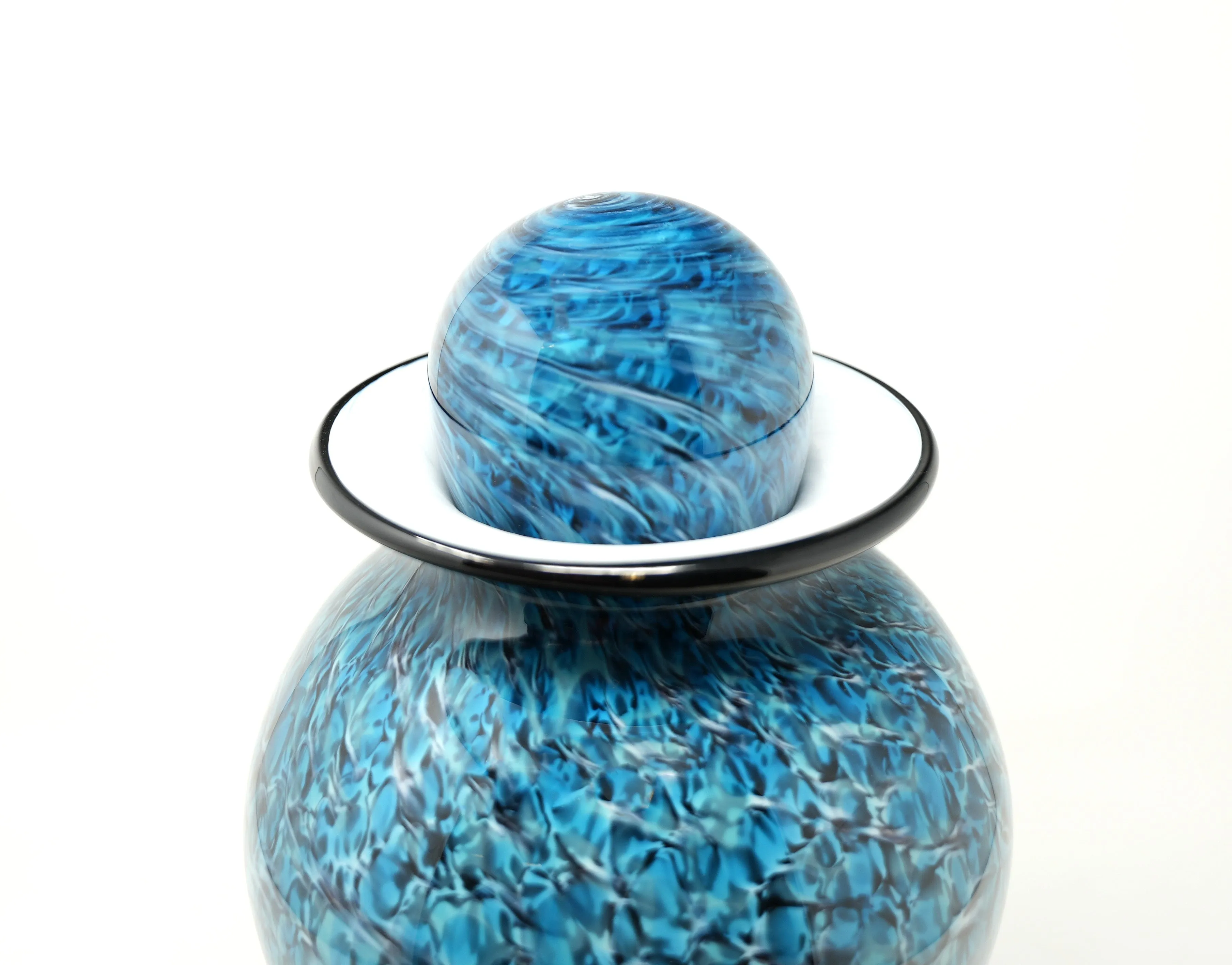 Hand Blown Glass Cremation Urn in Atlantic Aegean