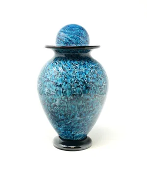 Hand Blown Glass Cremation Urn in Atlantic Aegean