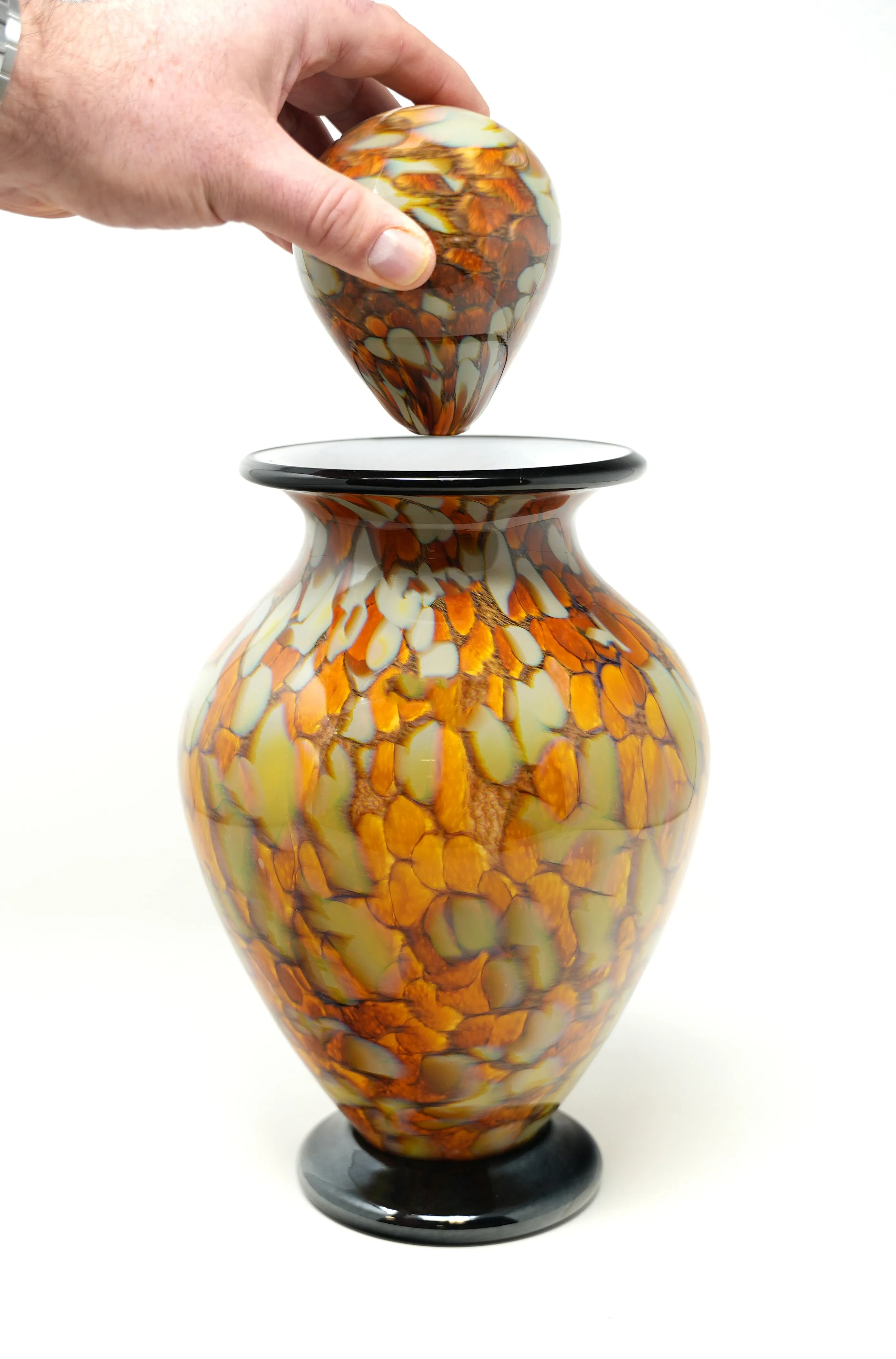 Hand Blown Glass Cremation Urn in Atlantic Oro