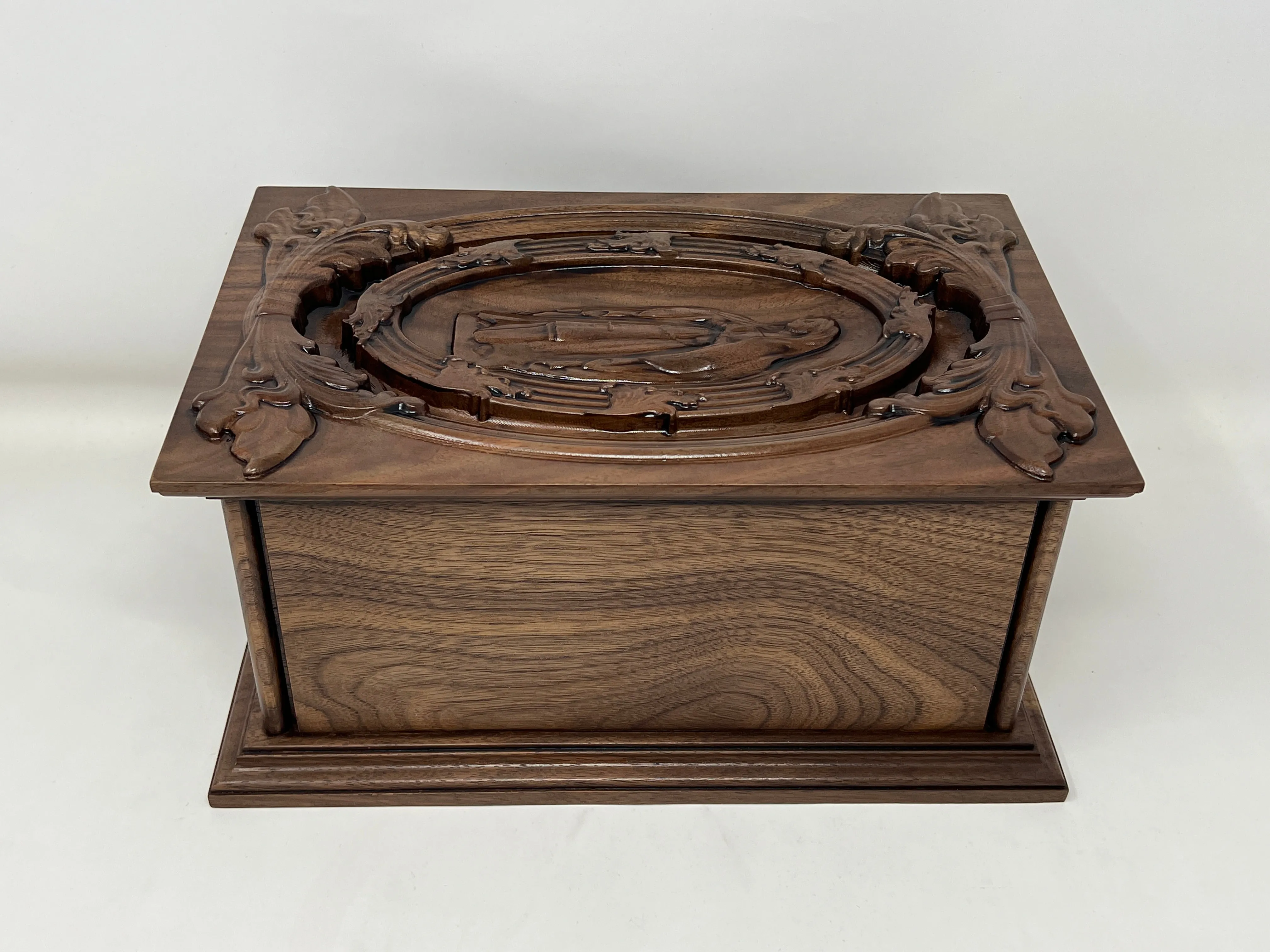 Hand-Carved Cremation Urn with the Virgin Mary