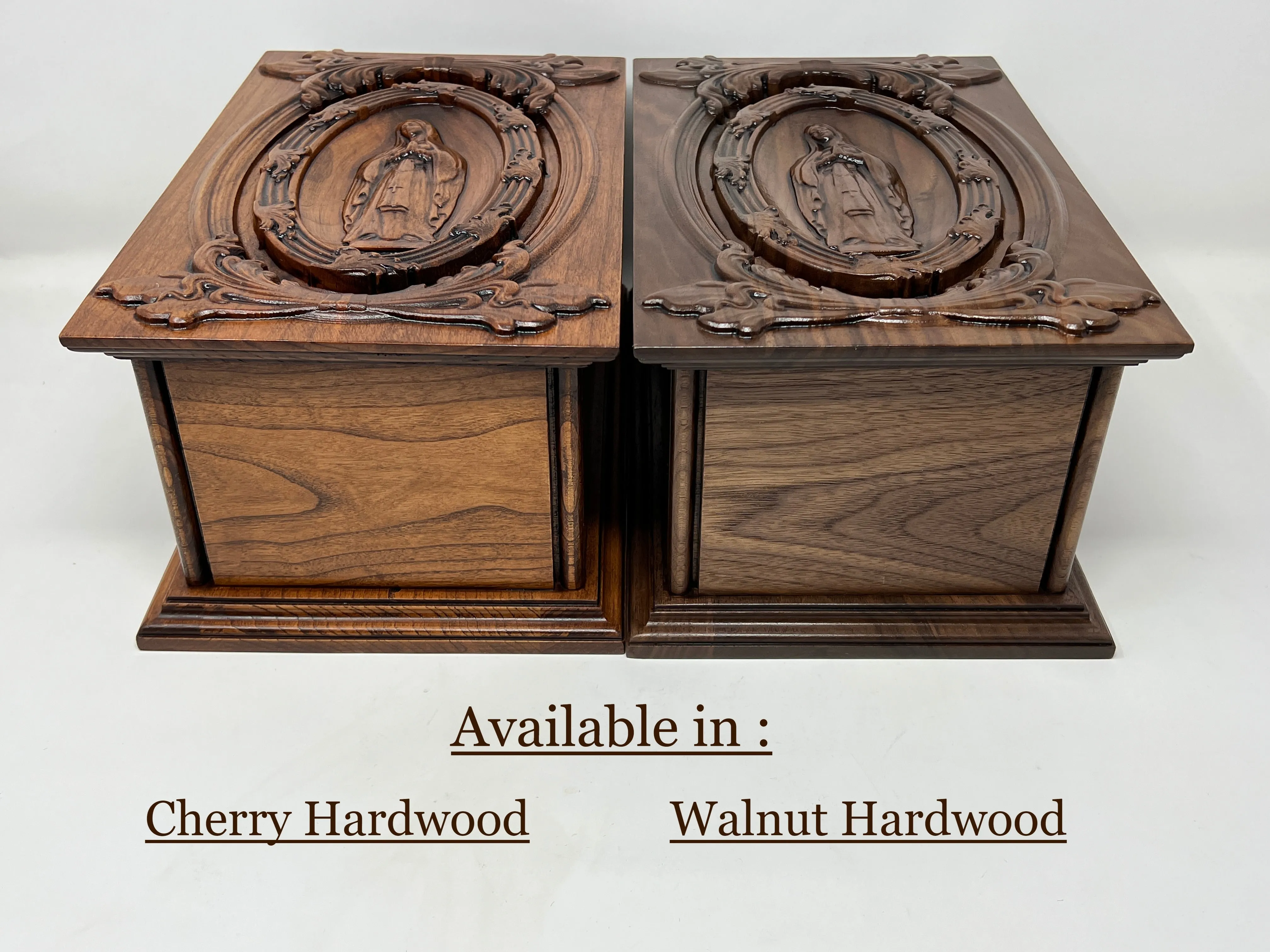 Hand-Carved Cremation Urn with the Virgin Mary