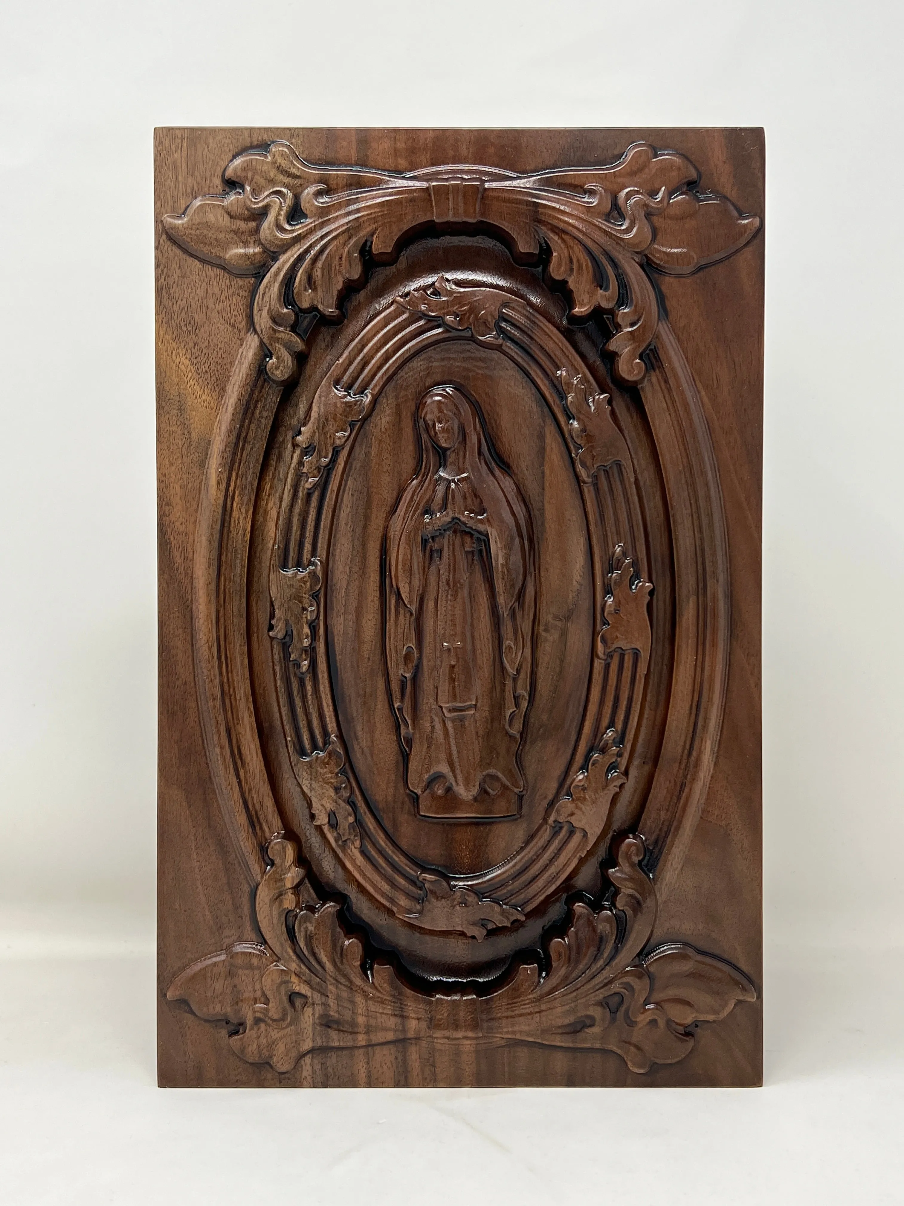Hand-Carved Cremation Urn with the Virgin Mary
