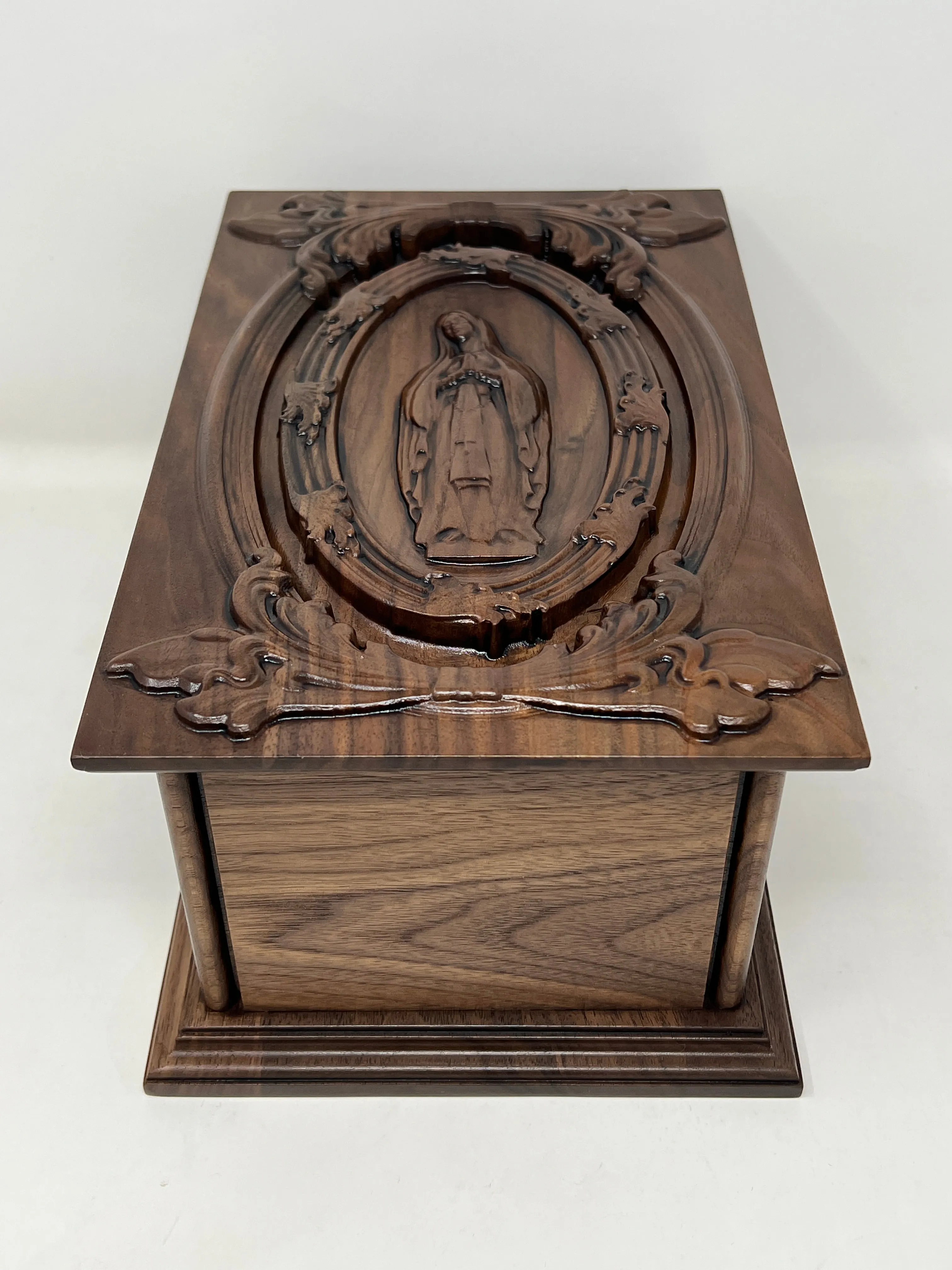 Hand-Carved Cremation Urn with the Virgin Mary