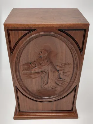 Hand-Carved Jesus Praying Vertical Cremation Urn