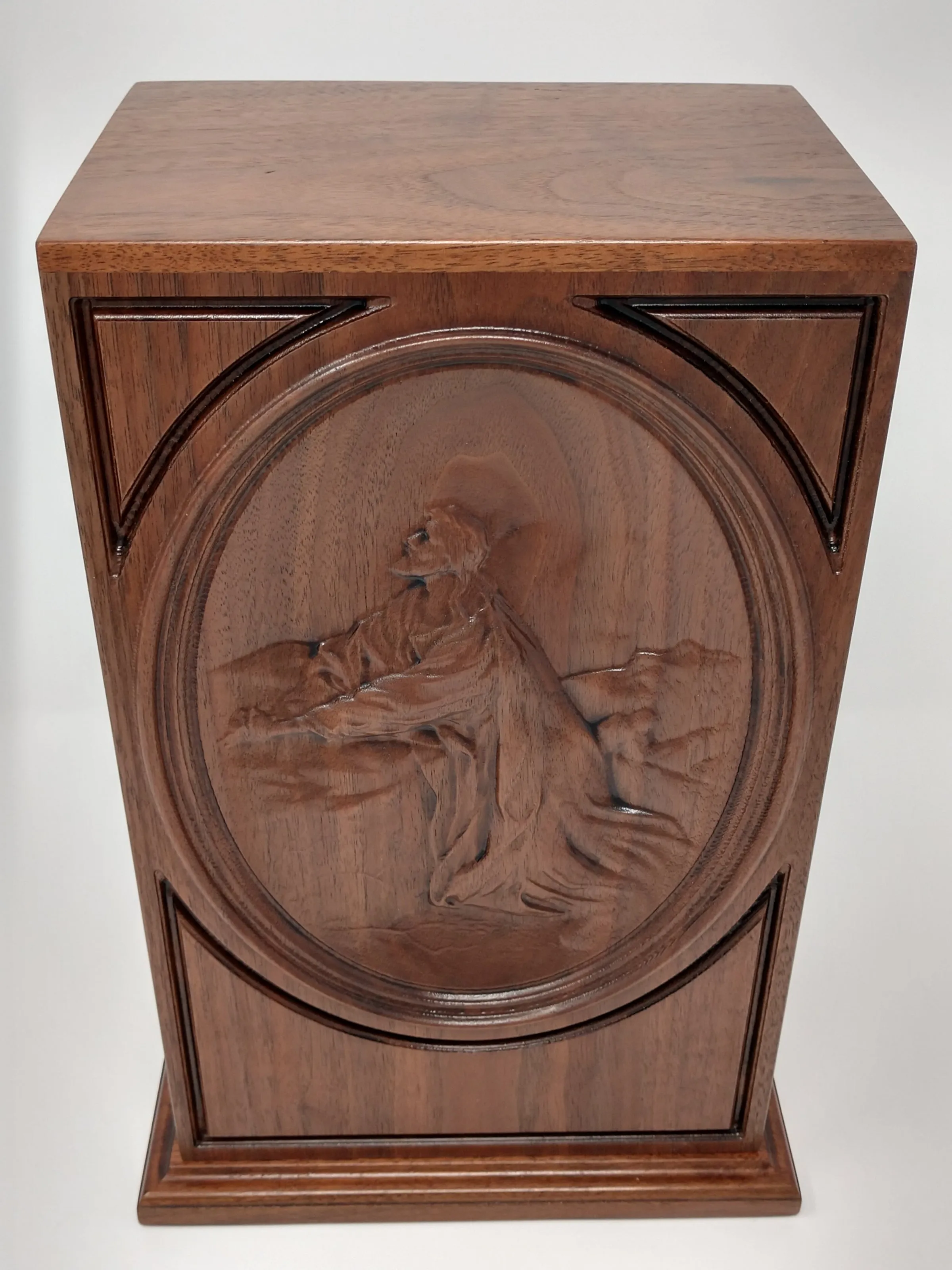 Hand-Carved Jesus Praying Vertical Cremation Urn
