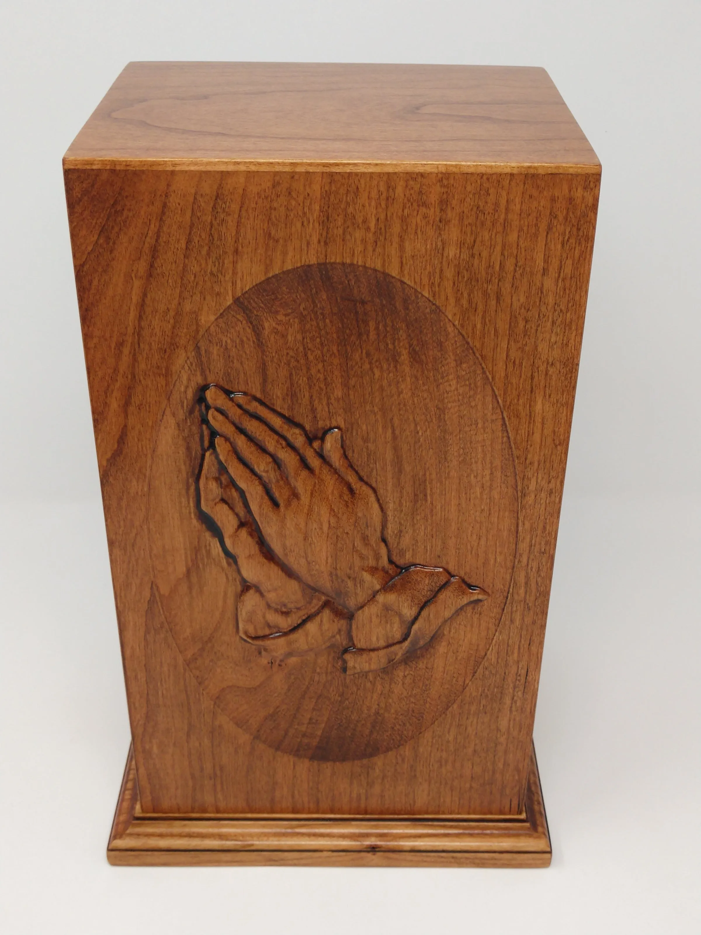 Hand-Carved Praying Hands Cherry Cremation Urn
