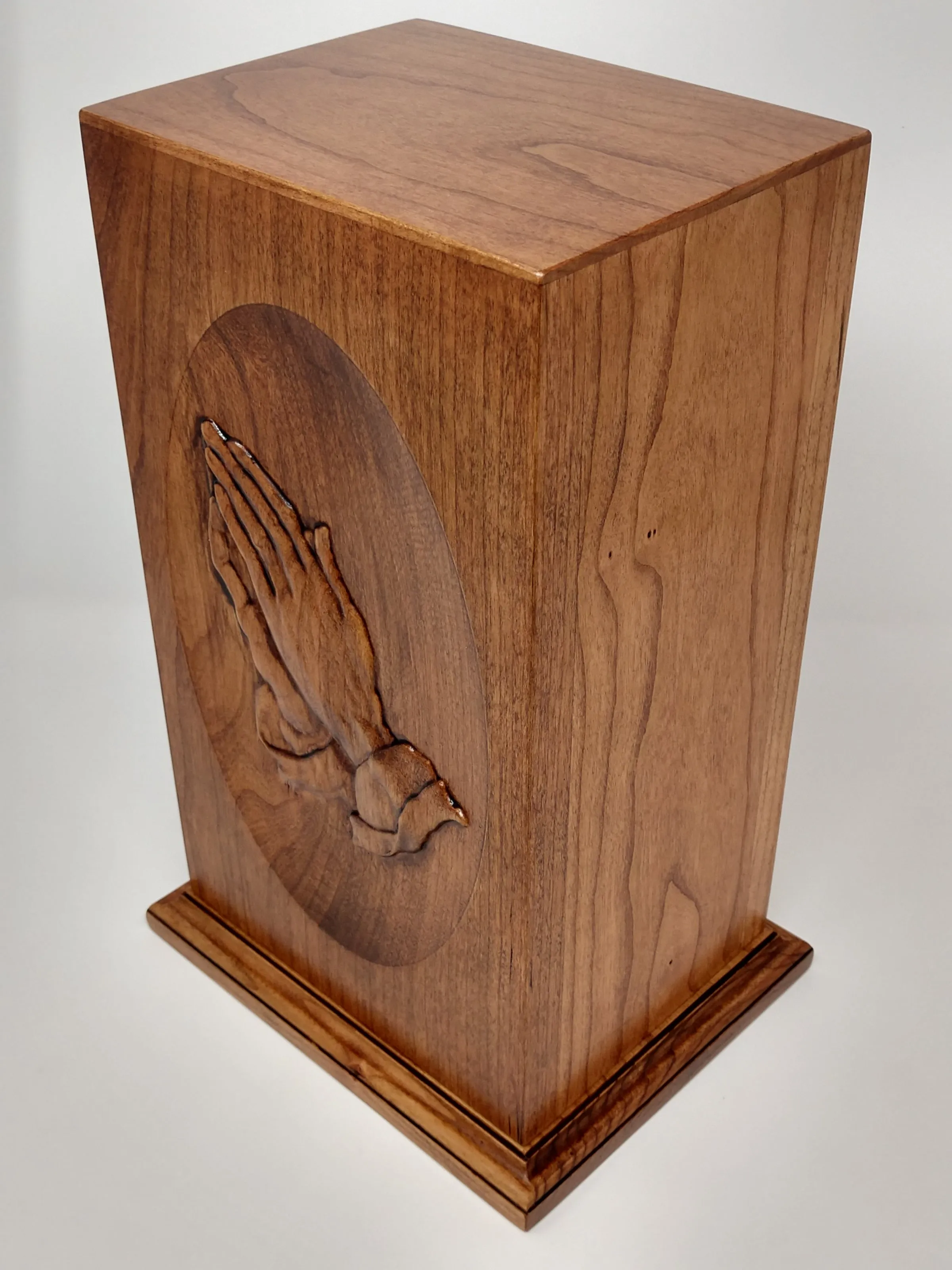 Hand-Carved Praying Hands Cherry Cremation Urn