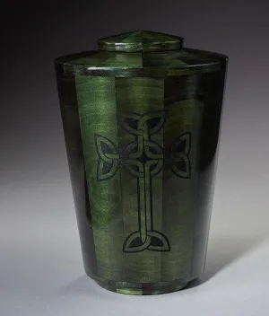 Hand Turned Celtic Cross Wood Cremation Urn