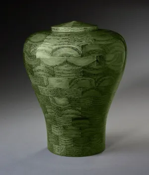 Hand Turned Green Oak Wood Cremation Urn