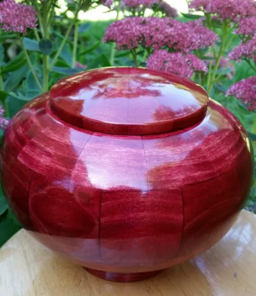 Hand Turned Rounded Pink Poplar Wood Cremation Urn