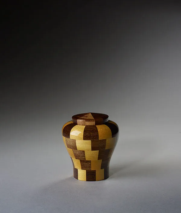 Hand Turned Wood Urn in Black Walnut & Yellowheart