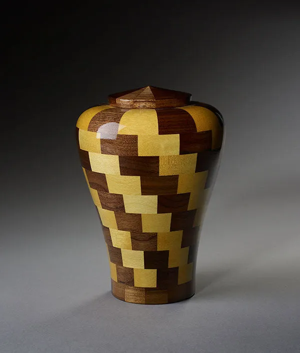 Hand Turned Wood Urn in Black Walnut & Yellowheart
