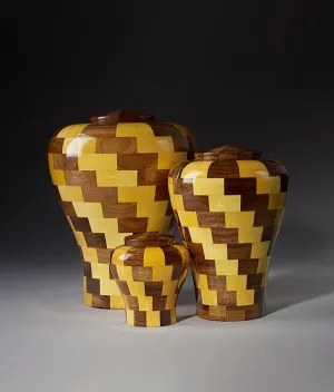 Hand Turned Wood Urn in Black Walnut & Yellowheart