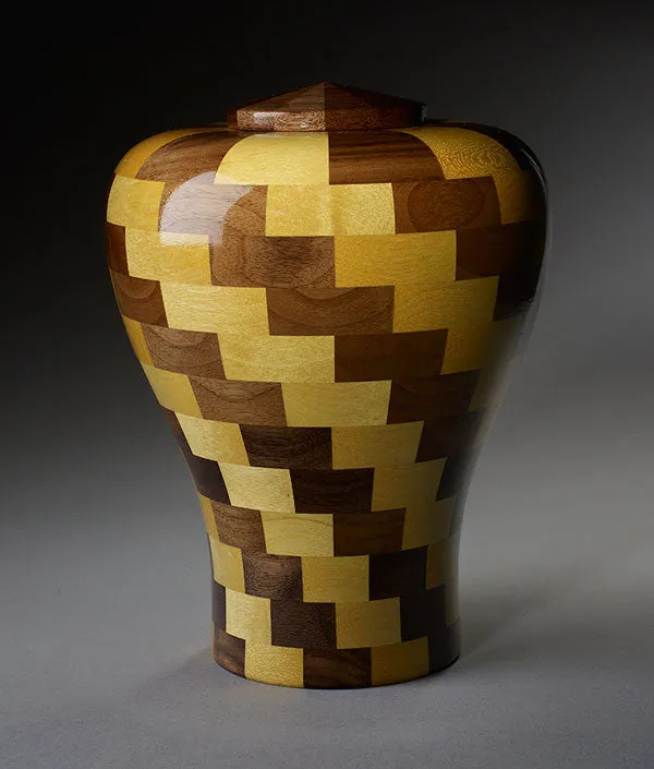 Hand Turned Wood Urn in Black Walnut & Yellowheart