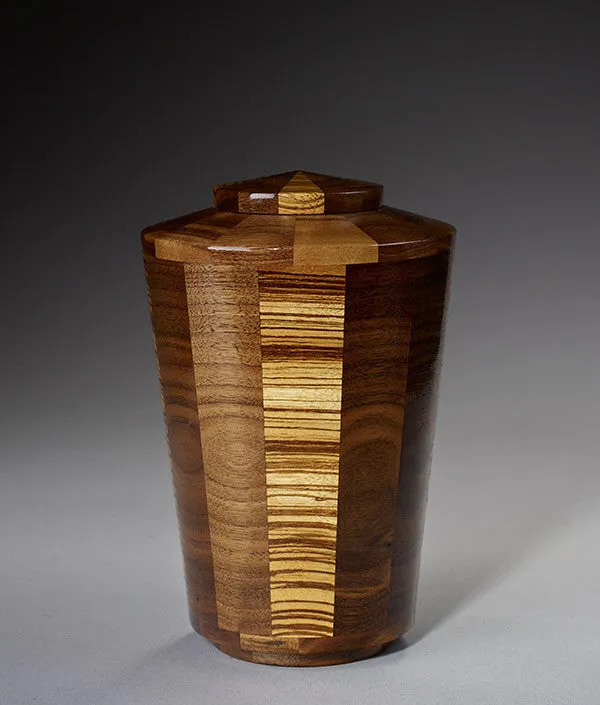 Hand Turned Wood Urn in Black Walnut & Zebrawood