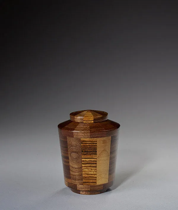 Hand Turned Wood Urn in Black Walnut & Zebrawood