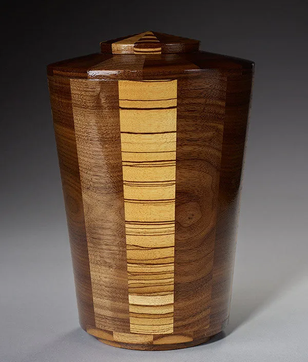 Hand Turned Wood Urn in Black Walnut & Zebrawood