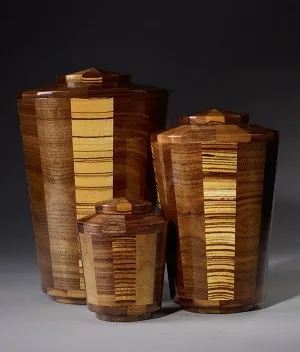 Hand Turned Wood Urn in Black Walnut & Zebrawood