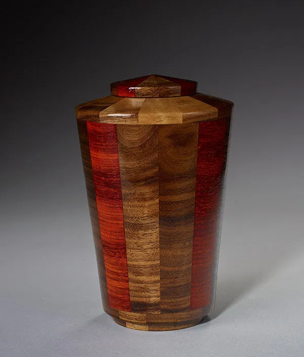 Hand Turned Wood Urn in Padauk & Black Walnut