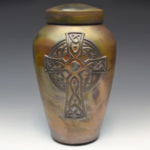Handcrafted Celtic Cross Raku Ceramic Cremation Urn