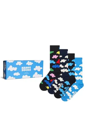 Happy Socks Cloudy 4 Pack Socks Gift Box, Blue Multi