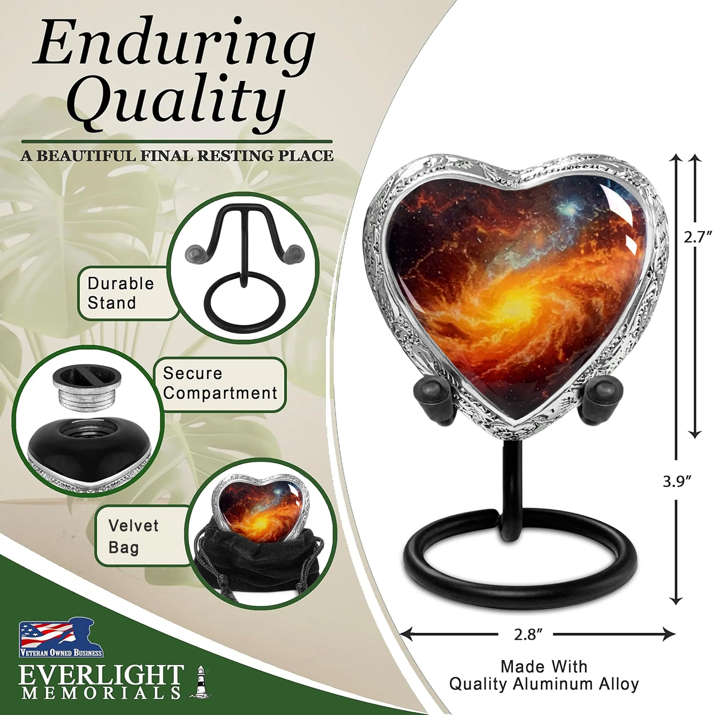 Heart Shaped Small Keepsake Cremation Urns for Human Ashes - Celestial Journey