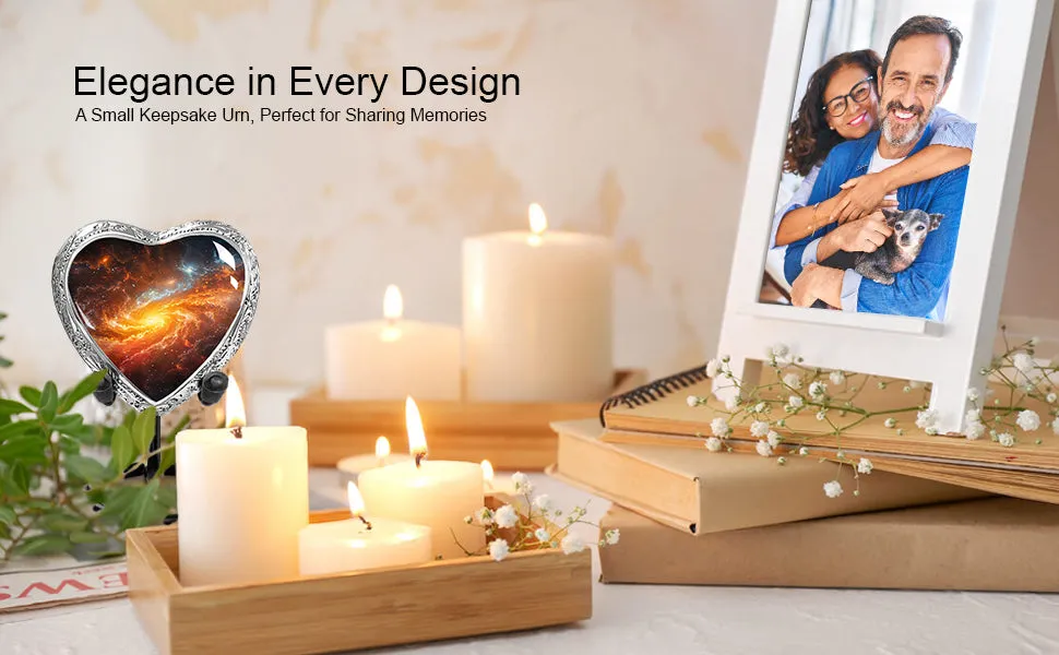 Heart Shaped Small Keepsake Cremation Urns for Human Ashes - Celestial Journey