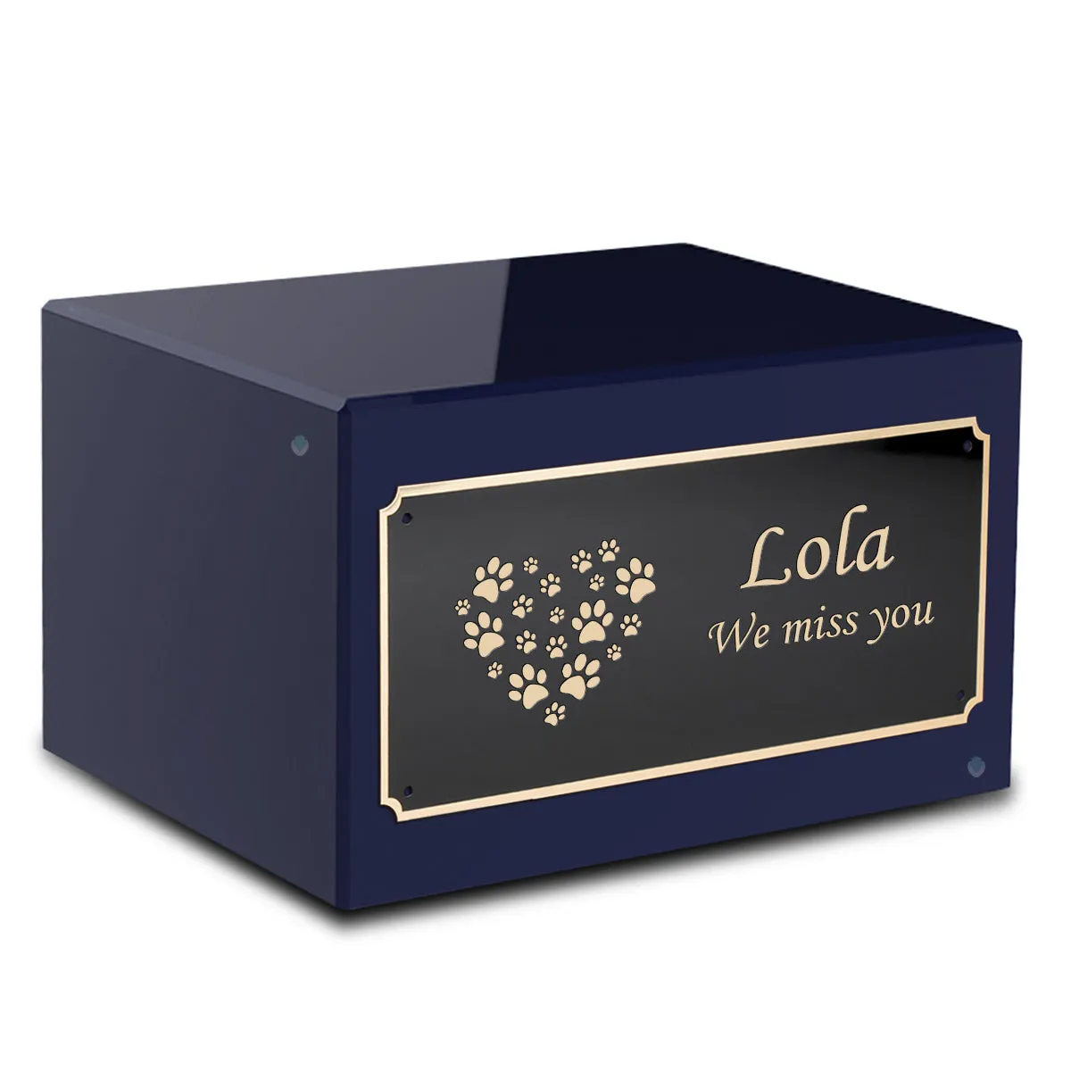 Heritage Navy Heart Paws Large Pet Cremation Box Urn