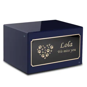 Heritage Navy Heart Paws Large Pet Cremation Box Urn