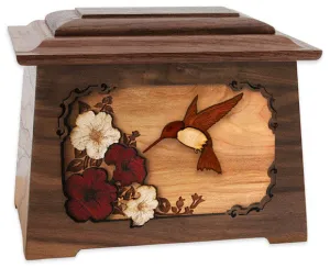 Hummingbird Cremation Urn with Dimensional Wood Inlay Art