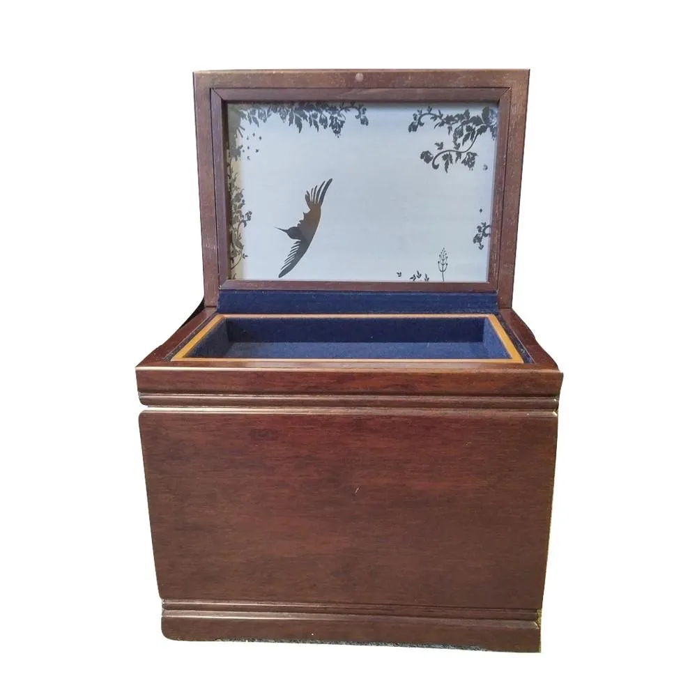 Hummingbird Etched Wooden, Cremation Urn