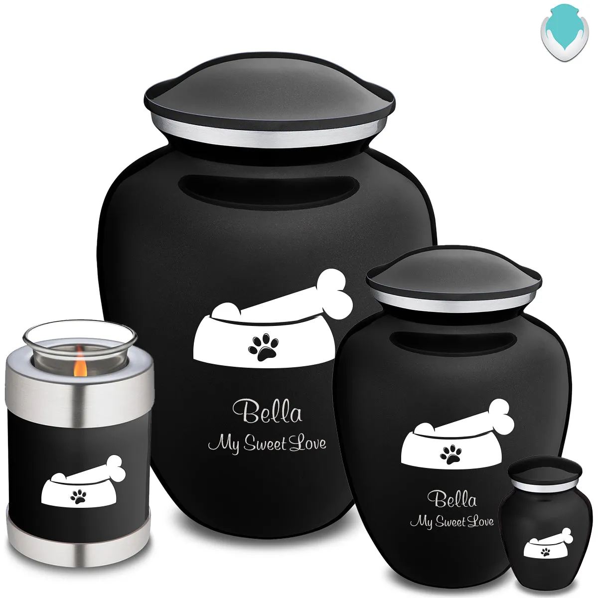 Keepsake  Embrace Black Pet Dog Bone Cremation Urn