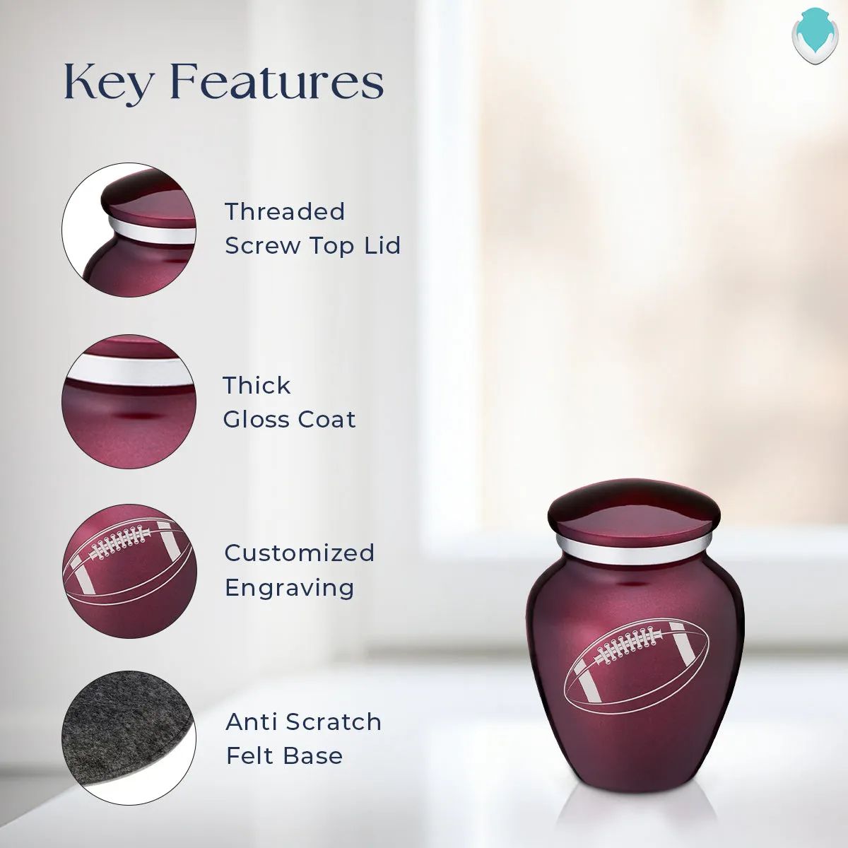 Keepsake Embrace Cherry Purple Football Cremation Urn