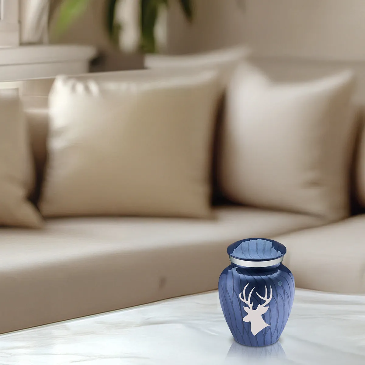 Keepsake Embrace Pearl Cobalt Blue Deer Cremation Urn