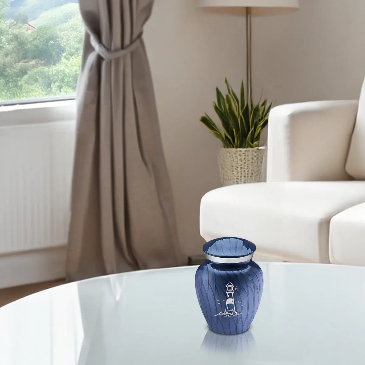 Keepsake Embrace Pearl Cobalt Blue Lighthouse Cremation Urn
