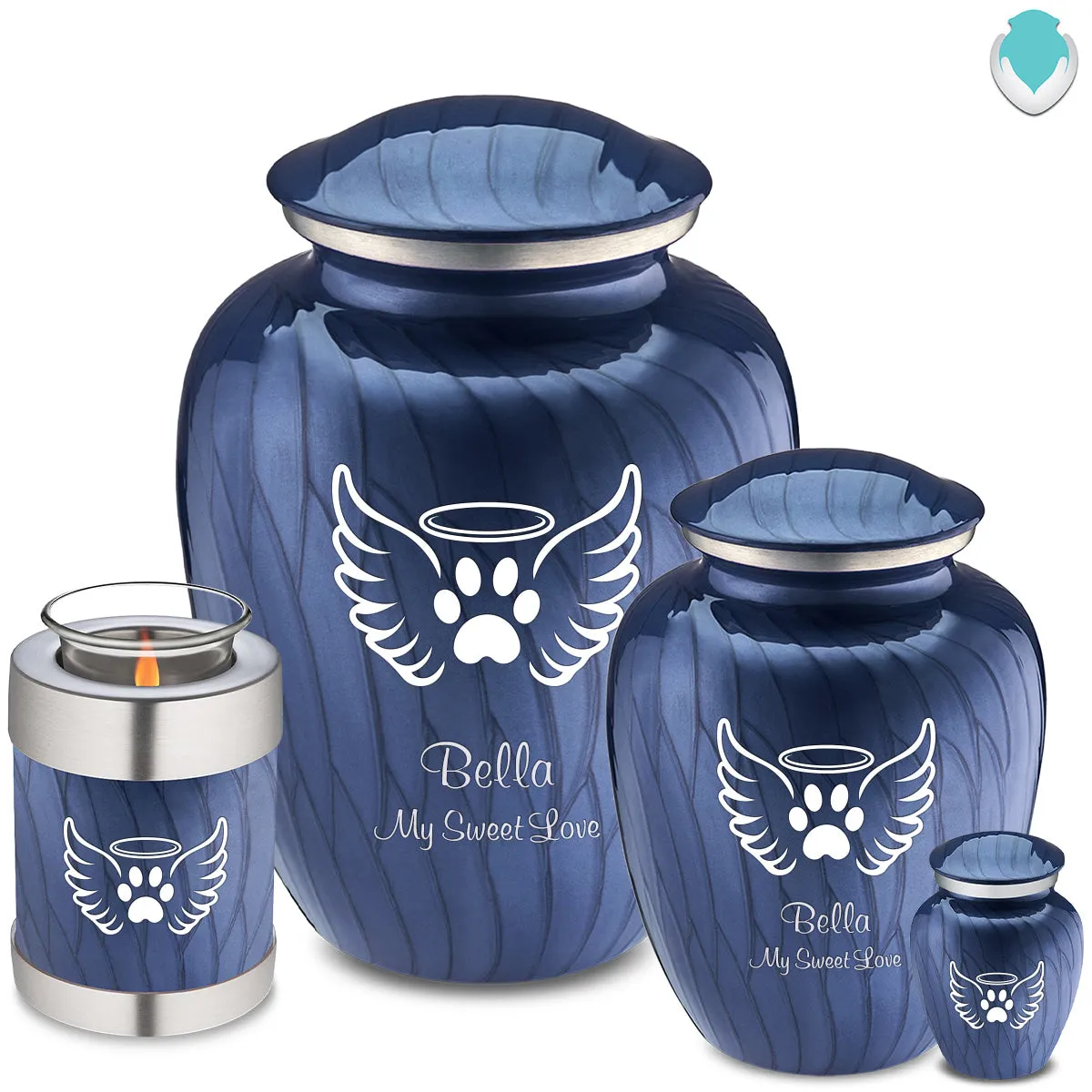 Keepsake Embrace Pearl Cobalt Blue Pet Angel Wings Cremation Urn