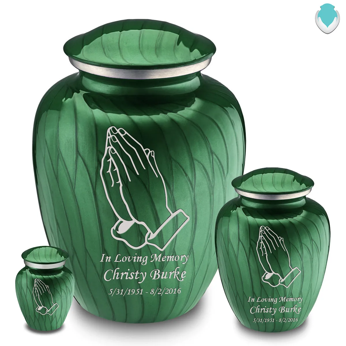 Keepsake Embrace Pearl Green Praying Hands Cremation Urn