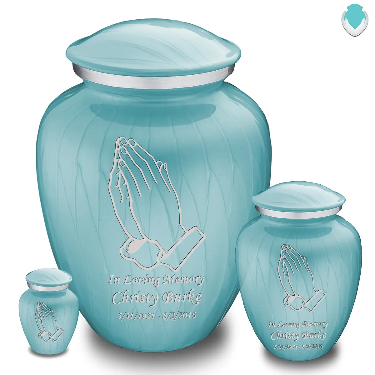 Keepsake Embrace Pearl Light Blue Praying Hands Cremation Urn